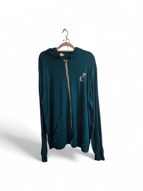 Women's Teal Zip-Front Varsity Hoodie Jacket Light Spring